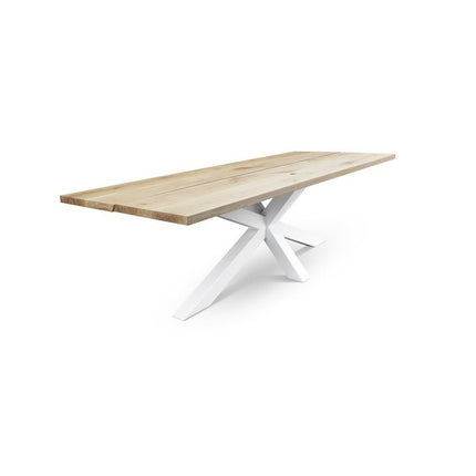 HARDWOOD Solid Oak Dining Table Top Angle 1+1 with Star Frame Legs White – Industrial Rustic Handmade Kitchen Table Clar 066