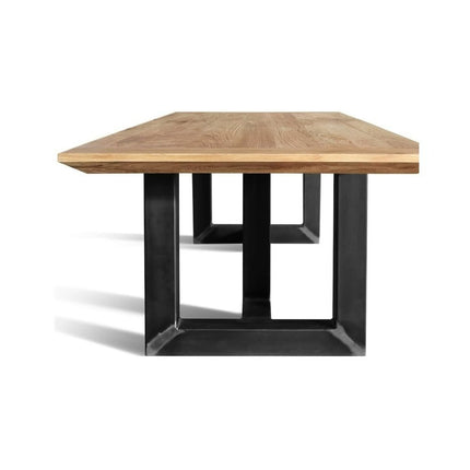 Solid Oak Chamfered Edge Dining Table with a Steel Black Base 053