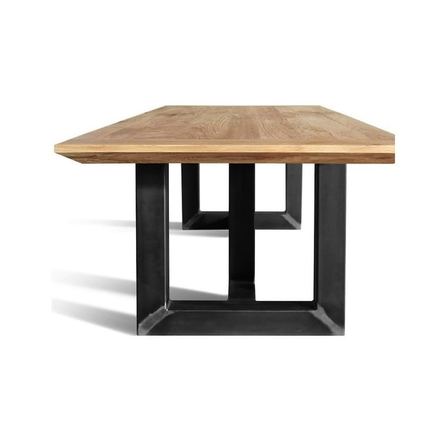 Solid Oak Chamfered Edge Dining Table with a Steel Black Base 053