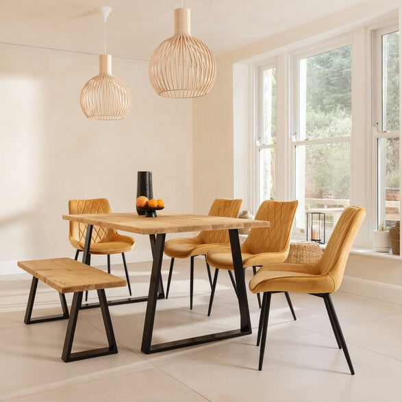 Calia Style Dining Table Wooden Rustic Industrial Dining Table Rustic Wood Trapezium-FRAME LEGS Cotswold