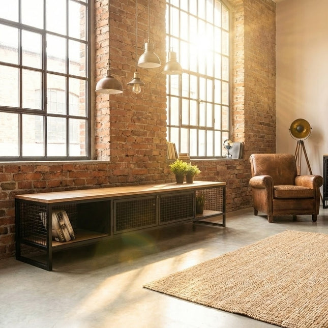 Oak TV cabinet with perforation, loft style Langtoft