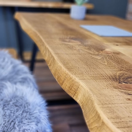 Live Edge Rustic Dining Table with Trapezium Frame Steel Legs Cotswold