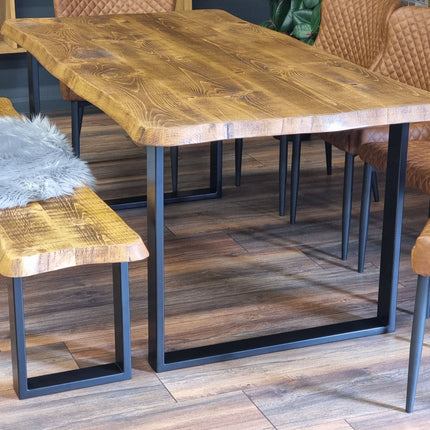 Live Edge Round Corners Dining Table with Metal Legs Cotswold