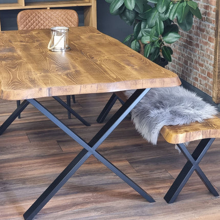 Live Edge Round Corners Dining Table with Metal Legs Cotswold