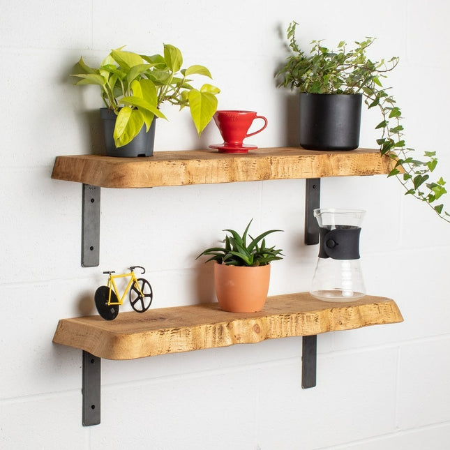 Solid Wood Rustic Shelf Metal Brackets