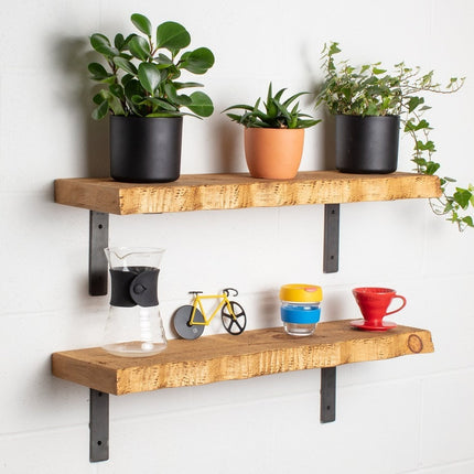 Solid Wood Rustic Shelf Metal Brackets