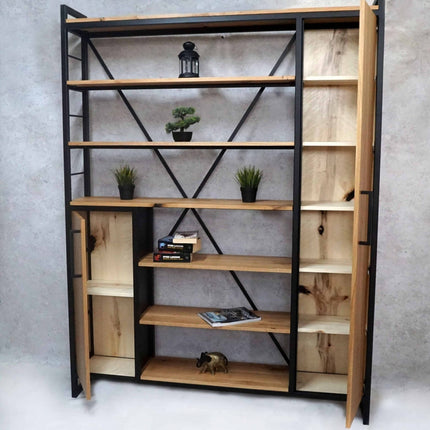 Oak industrial/loft bookcase with NIKO shelves