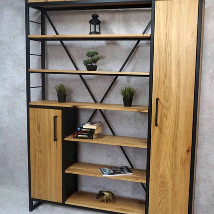Oak industrial/loft bookcase with NIKO shelves
