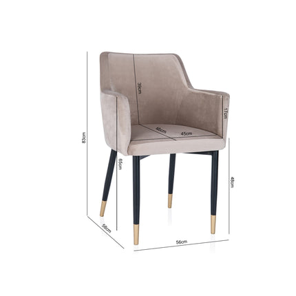 Armchair Rene with metal legs and golden tips