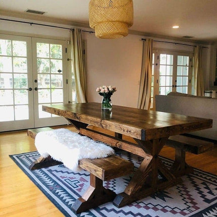 Rustic Farmhouse Clifford Dining Bench. Reclaimed Wood – Handmade Kitchen Bench X Wooden Base