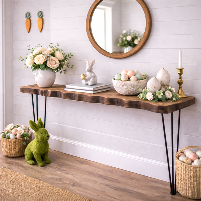 Firsby Live Edge Console Table With Hairpin Legs 19cm Depth