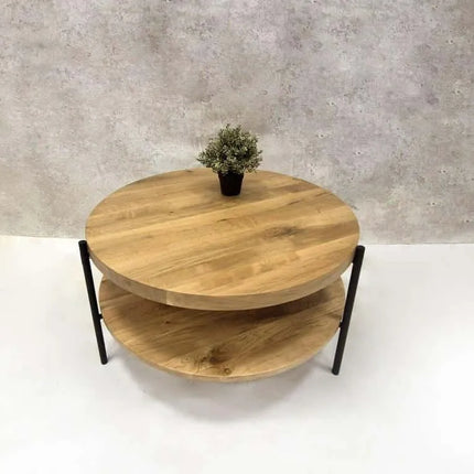 Round oak coffee table snow