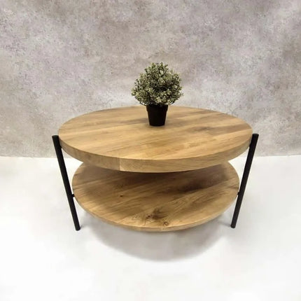 Round oak coffee table snow