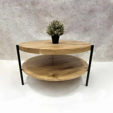 Round oak coffee table snow