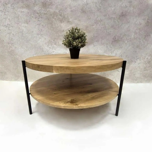 Round oak coffee table snow