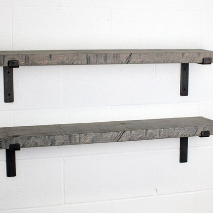 Grey Solid Wood Rustic Shelf Metal Brackets