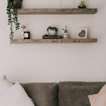Grey Rustic Floating Shelves Handmade Solid Wood